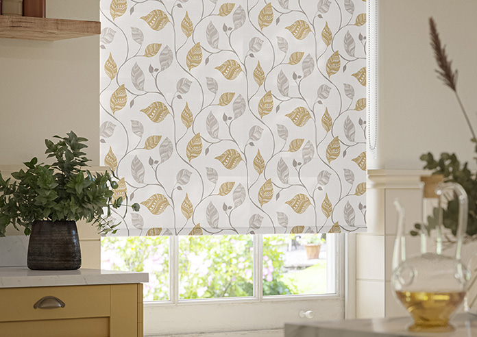 Tribal Leaves, Tumeric Yellow - Twist&Fit Roller Blind - Image 5